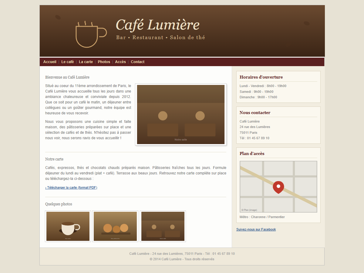 Café Lumière — ancien site avant la refonte